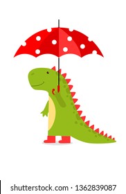 Vector cartoon dinosaur with umbrella.
