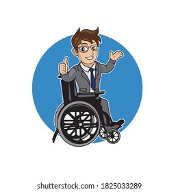 Vector of cartoon a disabled person sitting in wheelchair design eps format, suitable for your design needs, logo, illustration, animation, etc.