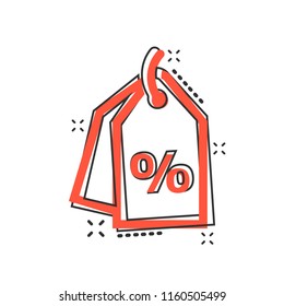Vector cartoon discount percent tag icon in comic style. Price sale concept illustration pictogram. Promotion coupon business splash effect concept.