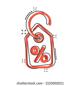 Vector cartoon discount percent tag icon in comic style. Price sale concept illustration pictogram. Promotion coupon business splash effect concept.