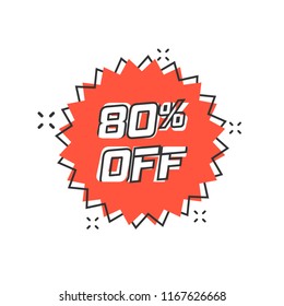 Vector cartoon discount sticker icon in comic style. Sale tag illustration pictogram. Promotion 80 percent discount splash effect concept.