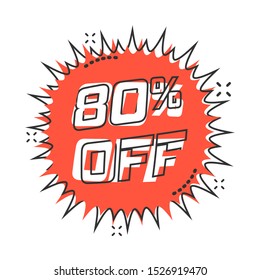 Vector cartoon discount sticker icon in comic style. Sale tag illustration pictogram. Promotion 80 percent discount splash effect concept.