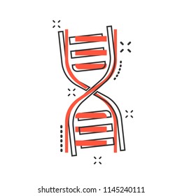 Vector cartoon dna icon in comic style. Medecine molecule sign illustration pictogram. Dna business splash effect concept.