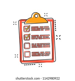 Vector cartoon to do list icon in comic style. Checklist, task list sign illustration pictogram. Reminder business splash effect concept.