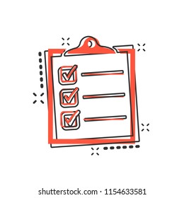 Vector cartoon to do list icon in comic style. Checklist, task list sign illustration pictogram. Reminder business splash effect concept.