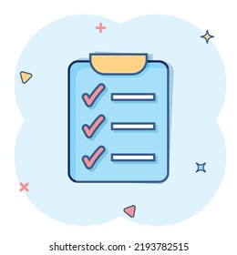 Vector cartoon to do list icon in comic style. Checklist, task list sign illustration pictogram. Reminder business splash effect concept.