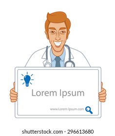 Vector cartoon Doctor Character  Chatting with Speech Bubble, illustration   
