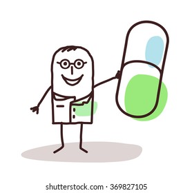 vector cartoon doctor with good medicine capsule