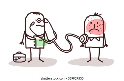 vector cartoon doctor with sick man