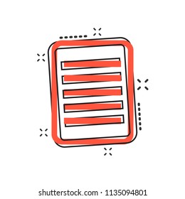 Vector cartoon document icon in comic style. Note sign illustration pictogram. Notebook business splash effect concept.