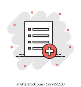 Vector cartoon document icon in comic style. Paper page sign illustration pictogram. Note business splash effect concept.