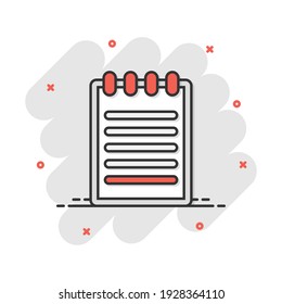 Vector cartoon document icon in comic style. Paper page sign illustration pictogram. Note business splash effect concept.