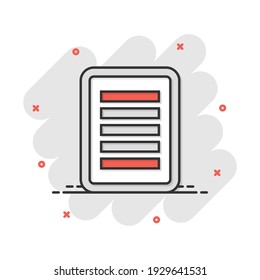 Vector cartoon document icon in comic style. Note sign illustration pictogram. Notebook business splash effect concept.