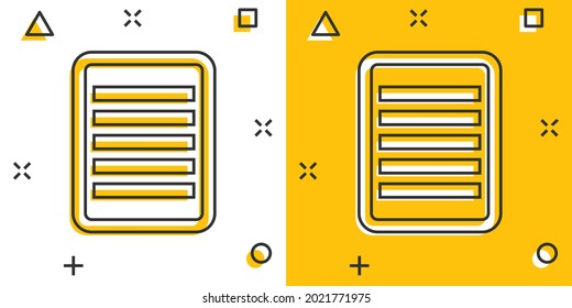 Vector cartoon document icon in comic style. Note sign illustration pictogram. Notebook business splash effect concept.