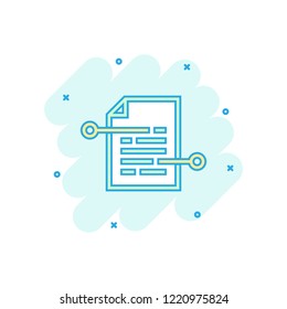 Vector cartoon document paper icon in comic style. Terms sheet concept illustration pictogram. Document analytics business splash effect concept.