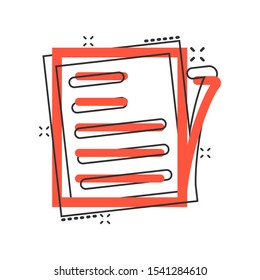 Vector cartoon document paper icon in comic style. Terms sheet illustration pictogram. Analytics business splash effect concept.