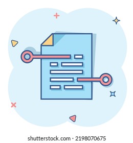 Vector cartoon document paper icon in comic style. Terms sheet concept illustration pictogram. Document analytics business splash effect concept.