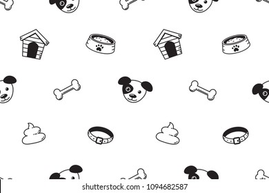 Vector cartoon dog and accessories seamless pattern for design.