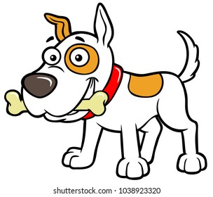 Vector cartoon dog with bone in mouth