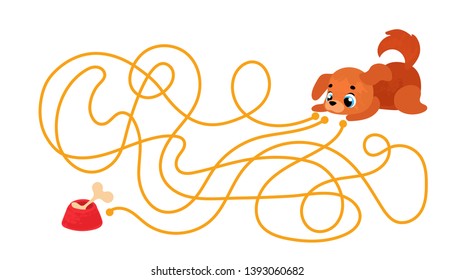 Vector cartoon dog in children`s style. Vector illustration for children's books. Labyrinth. Educational game for children.