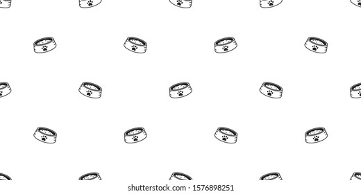 Vector cartoon dog food bowl seamless pattern background for design.
