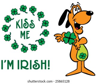 vector cartoon dog with "kiss me, I'm Irish" message