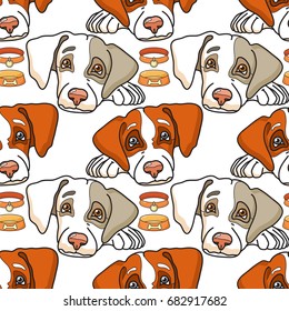 Vector cartoon dog on white. Seamless pattern can be used for wallpaper, pattern fills, web page background, surface textures.