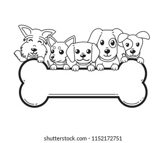 Vector cartoon dogs and big bone for design.