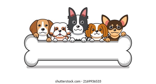Vector cartoon dogs with big bone for design.