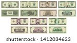 Vector cartoon dollar banknotes isolated on white background illustration. Every denomination of US currency note. Back sides of money bills