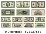 Vector cartoon dollar banknotes isolated on white background illustration. Every denomination of US currency note. Back sides of money bills