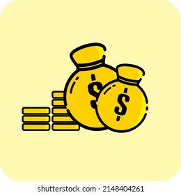 Vector cartoon of dollar bills in a bag. Intended as a complement to digital needs, especially those related to the financial sector.