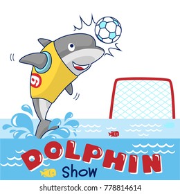 vector cartoon of dolphin playing water polo