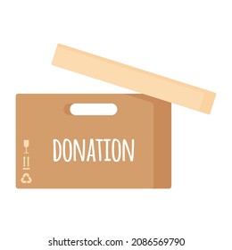 Vector cartoon donation cardboard box. Charity and help concept.