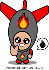 vector cartoon doodle cute character nuclear bomb mascot costume with bubble chat bomb with peace hand