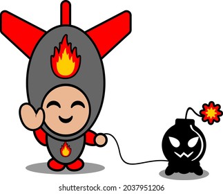 vector cartoon doodle cute character nuclear bomb mascot costume with pet bomb