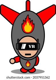 vector cartoon doodle cute character nuclear bomb mascot costume wearing virtual reality glasses