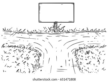 Vector cartoon doodle hand drawn crossroad with empty wooden direction decision sign 