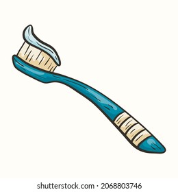 Vector cartoon doodle illustration of a toothbrush with toothpaste.