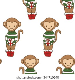 Vector cartoon doodle monkeys seamless pattern.