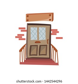 Vector cartoon door with a ladder on a white background.