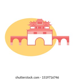 Vector Cartoon Double Dragon Bridge Illustration Isolated