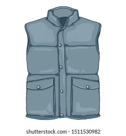 Vector Cartoon Down Vest. Blue Waistcoat Illustration.