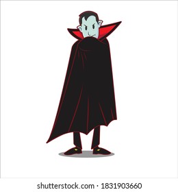 
vector cartoon dracula charater with black red cape