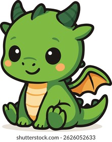 Vector Cartoon Dragon Sitting Calmly