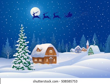 Vector Cartoon Drawing Beautiful Christmas Wonderland Stock Vector ...