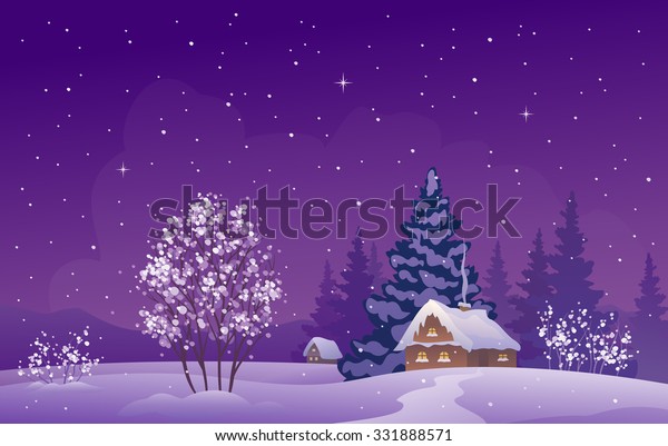 Vector Cartoon Drawing Beautiful Christmas Night Stock Vector (Royalty ...