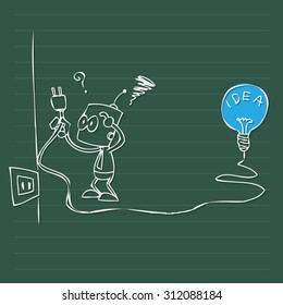 Vector cartoon drawing of businessman thinking idea use for business concept