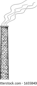 Vector cartoon drawing conceptual illustration old smoking factory smokestack or chimney. Environmental concept of air pollution.