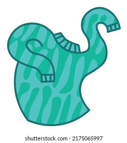 Vector cartoon drawing of dancing turquoise sweater with happily moving arms and blue tie dye pattern. Graphic print illustration for Christmas, New Year, birthday, celebration.